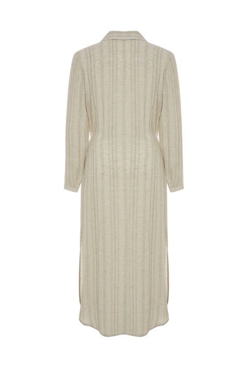  BAĞLAMA DETAYLI ÇİZGİLİ GÖMLEK ELBİSE