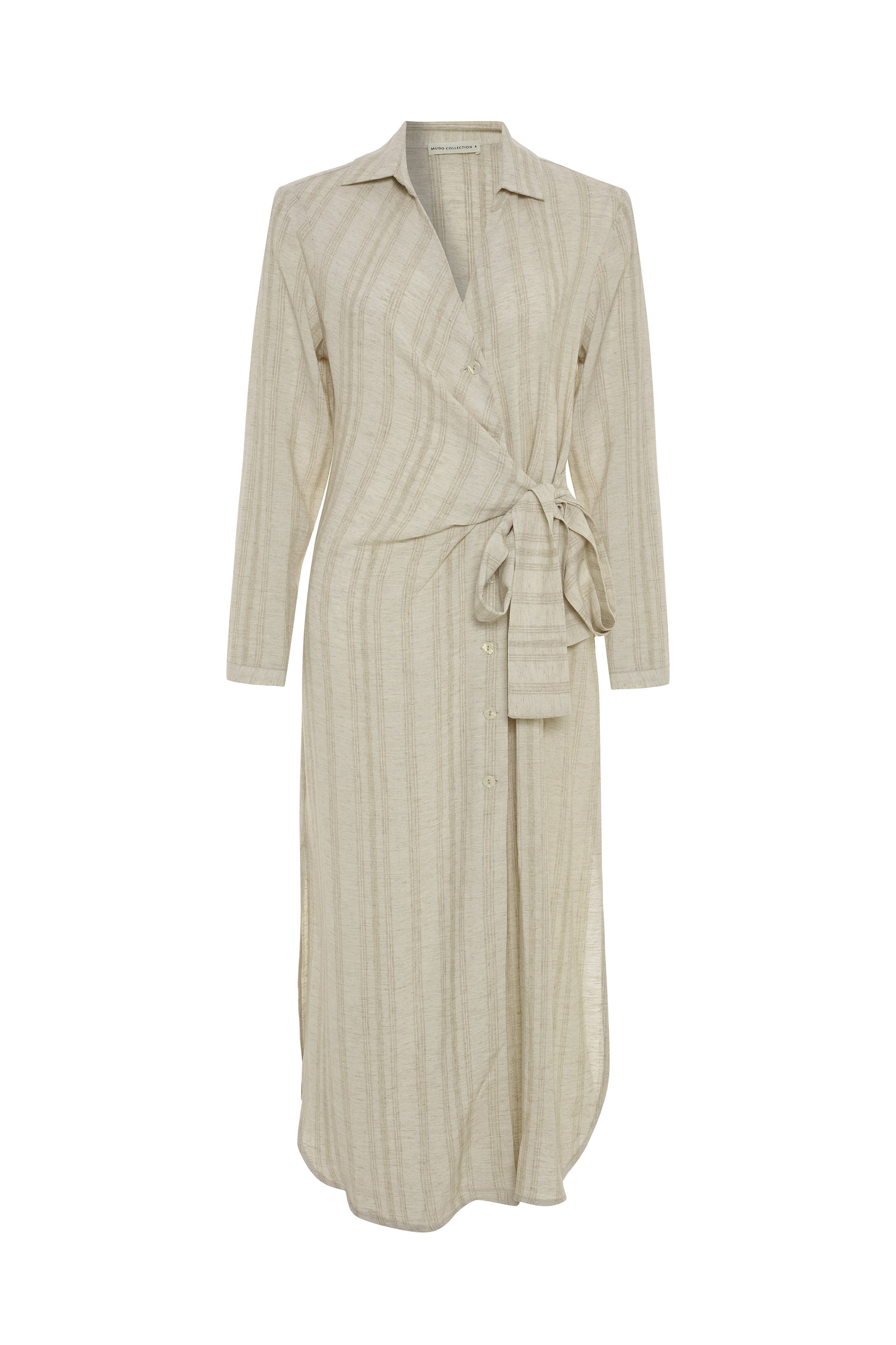 BAĞLAMA DETAYLI ÇİZGİLİ GÖMLEK ELBİSE