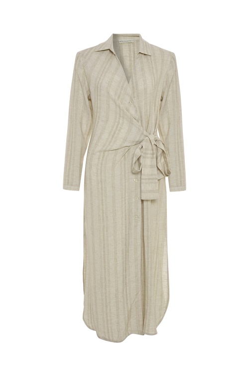  BAĞLAMA DETAYLI ÇİZGİLİ GÖMLEK ELBİSE