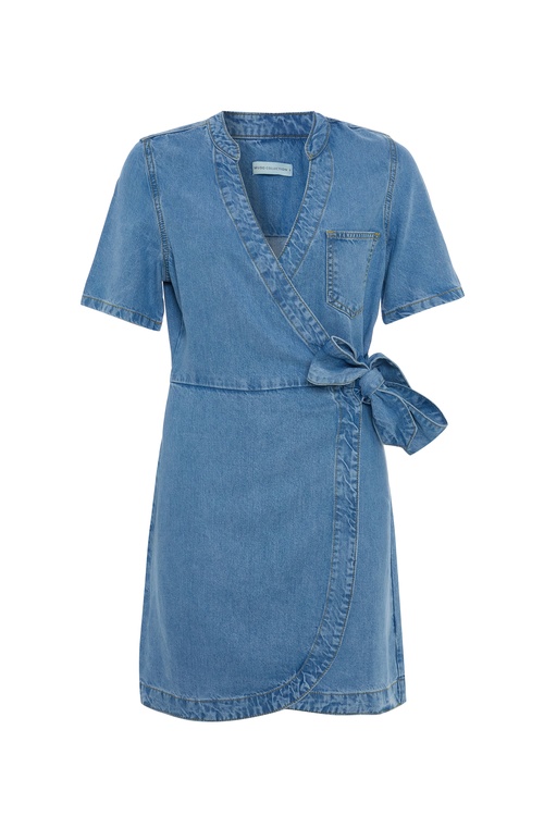  KRUVAZE BAĞLAMALI MİNİ JEAN ELBİSE