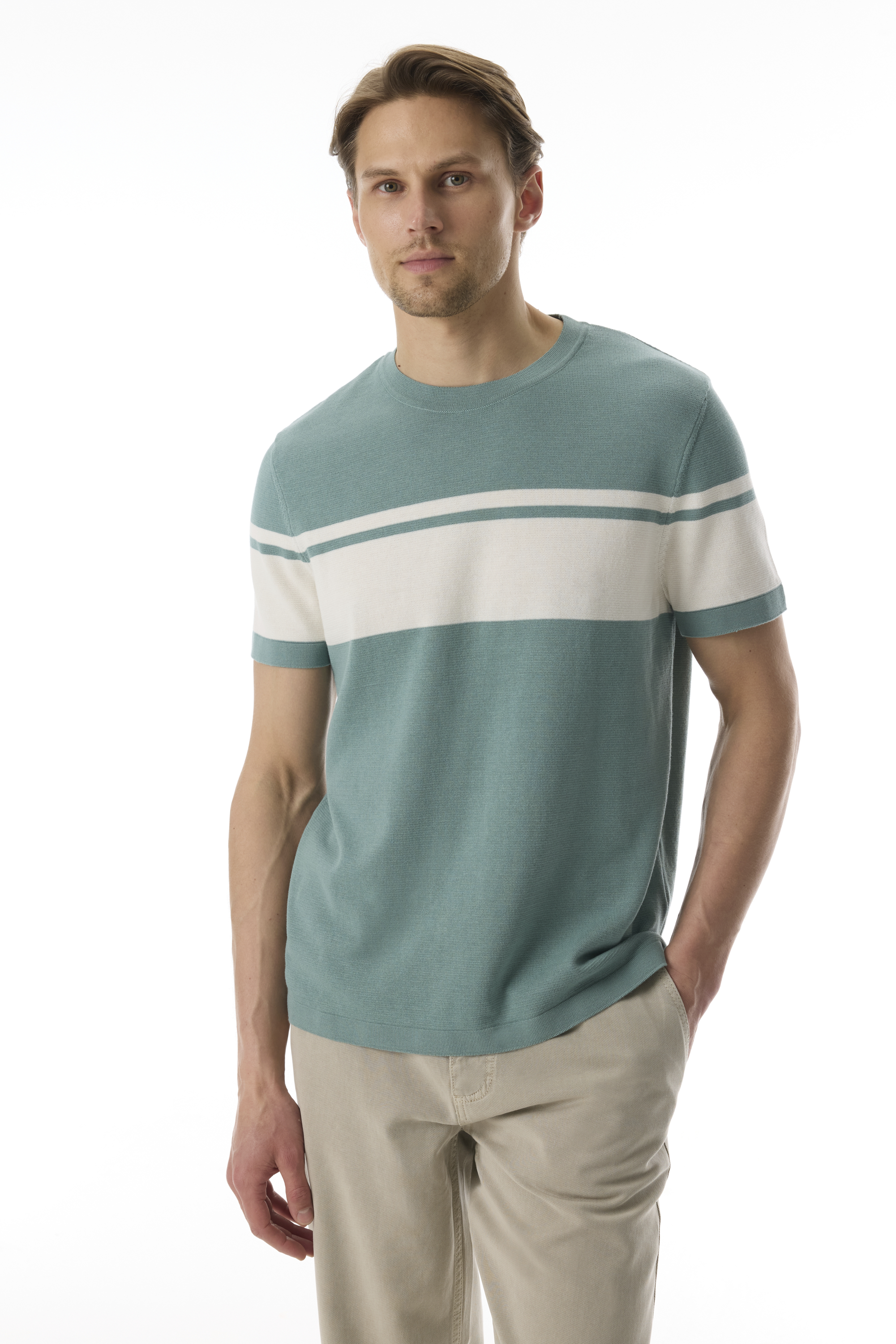 ÇİZGİLİ BİSİKLET YAKA KISA KOLLU TRİKO KAZAK