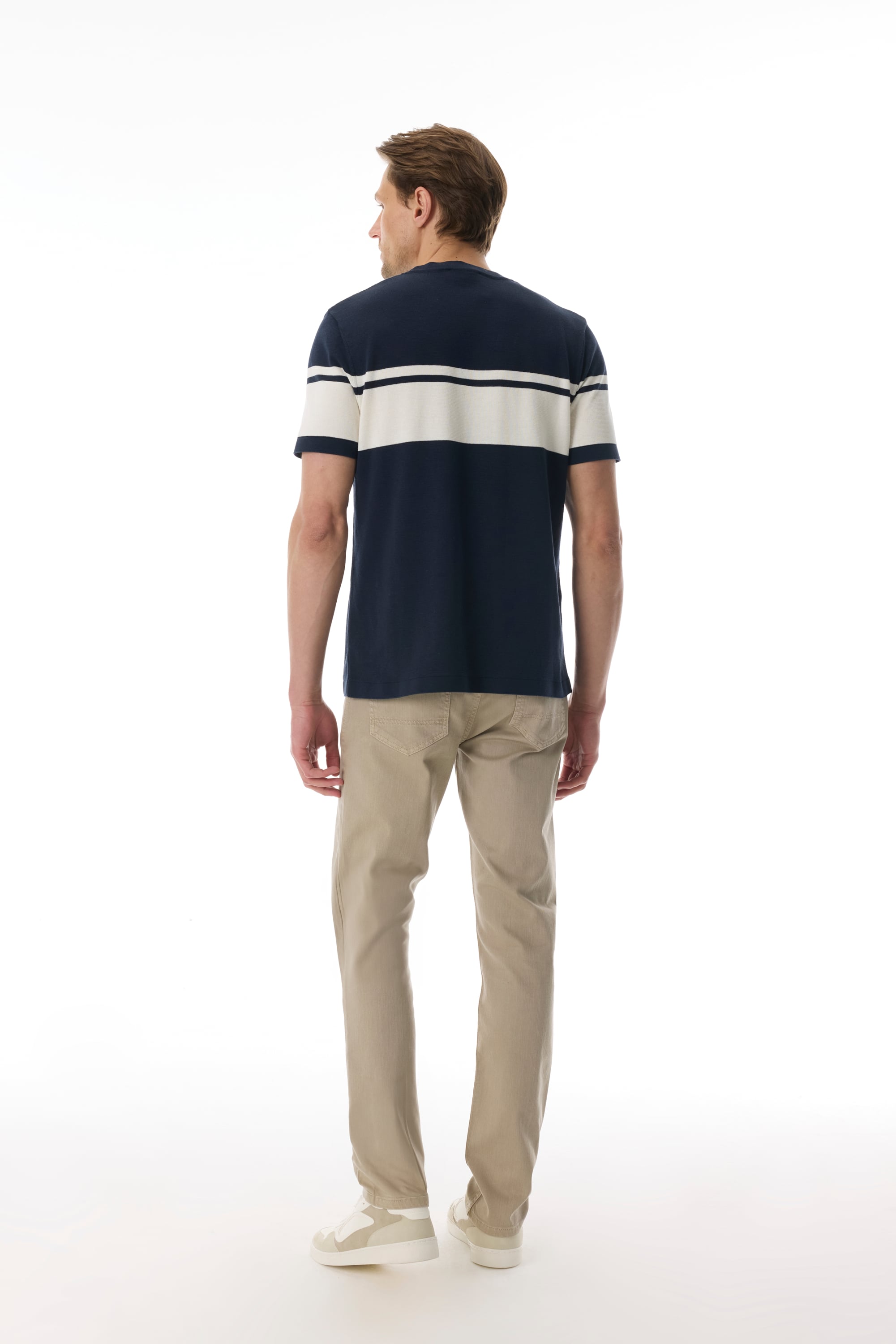 ÇİZGİLİ BİSİKLET YAKA KISA KOLLU TRİKO KAZAK