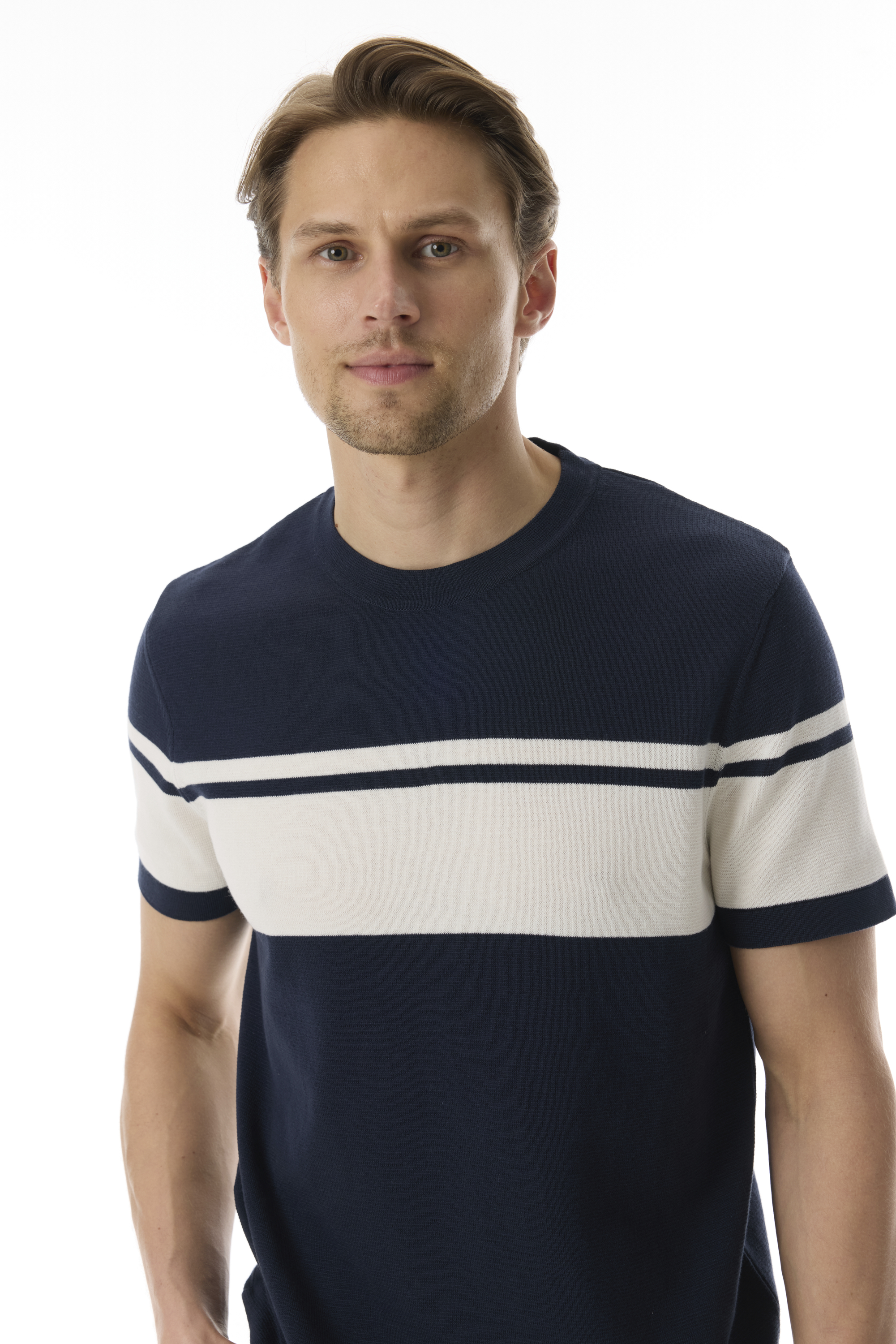 ÇİZGİLİ BİSİKLET YAKA KISA KOLLU TRİKO KAZAK