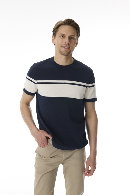  ÇİZGİLİ BİSİKLET YAKA KISA KOLLU TRİKO KAZAK