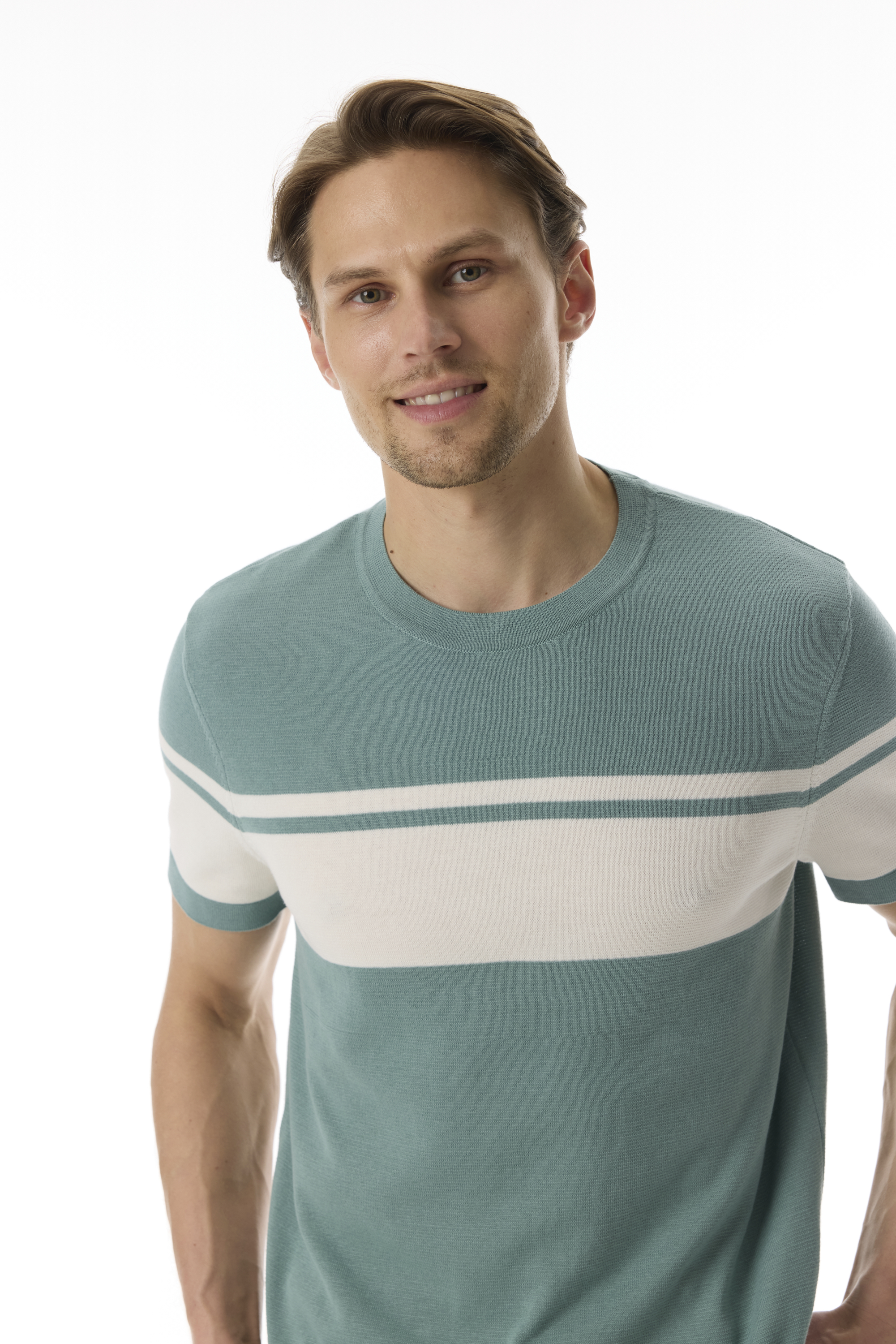 ÇİZGİLİ BİSİKLET YAKA KISA KOLLU TRİKO KAZAK