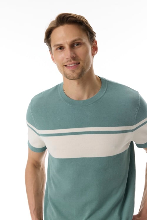  ÇİZGİLİ BİSİKLET YAKA KISA KOLLU TRİKO KAZAK