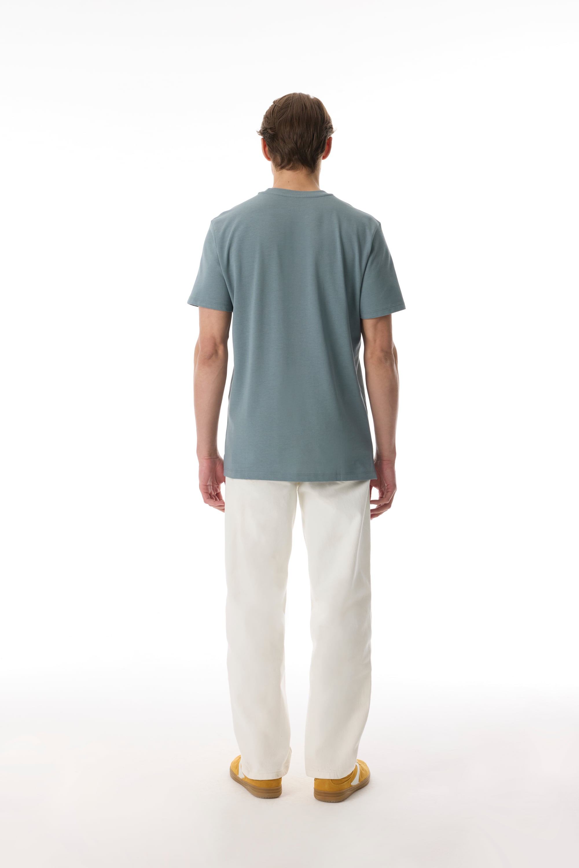 Erkek Mavi Bisiklet Yaka Loose Fit Kısa Kollu T-Shirt