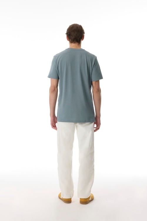  Erkek Mavi Bisiklet Yaka Loose Fit Kısa Kollu T-Shirt