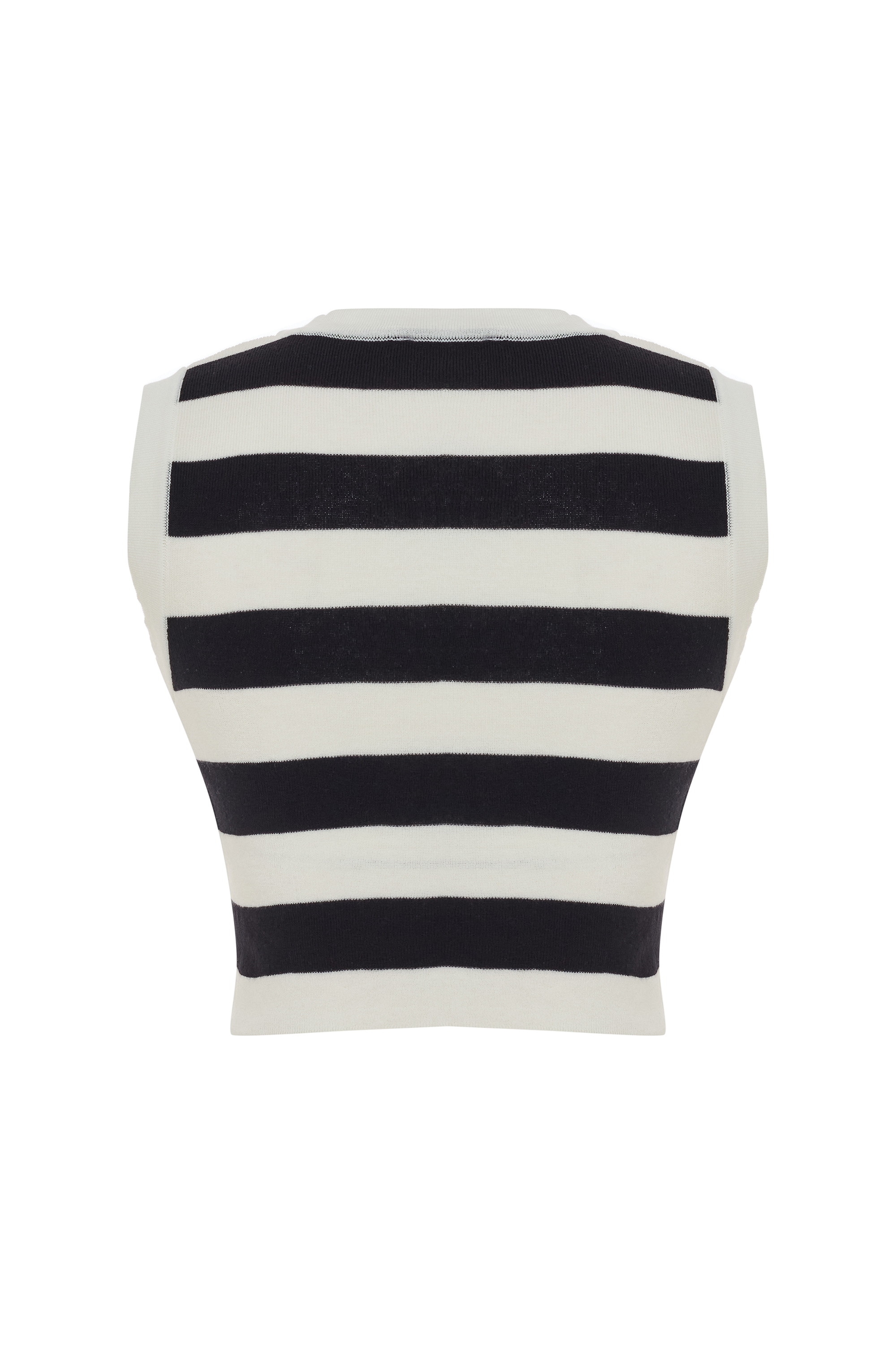 ÇİZGİLİ CROP KOLSUZ TRİKO KAZAK