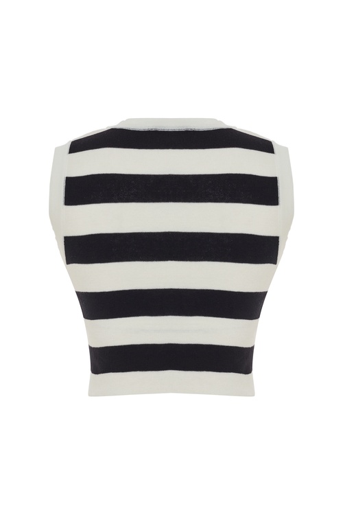  ÇİZGİLİ CROP KOLSUZ TRİKO KAZAK