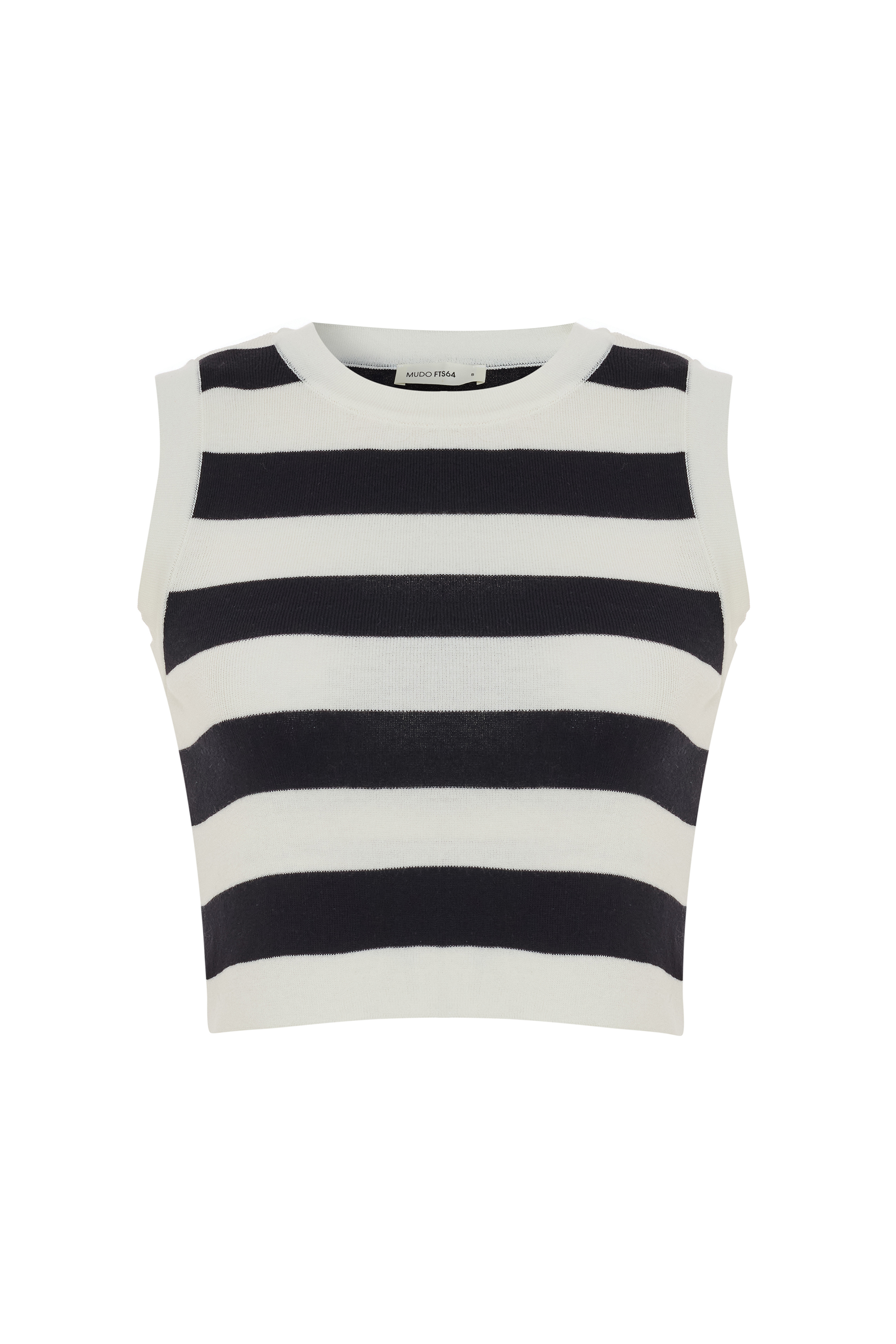 ÇİZGİLİ CROP KOLSUZ TRİKO KAZAK