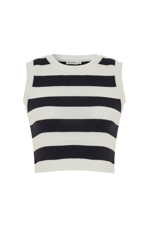  ÇİZGİLİ CROP KOLSUZ TRİKO KAZAK