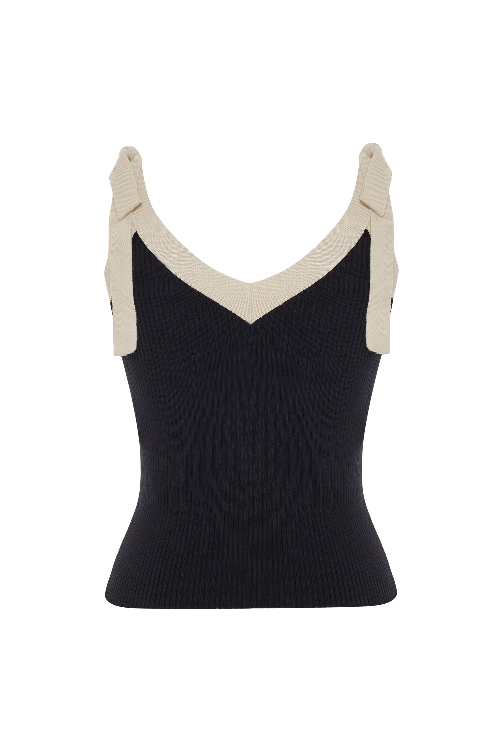 V YAKA BAĞLAMA DETAYLI KOLSUZ TRİKO KAZAK