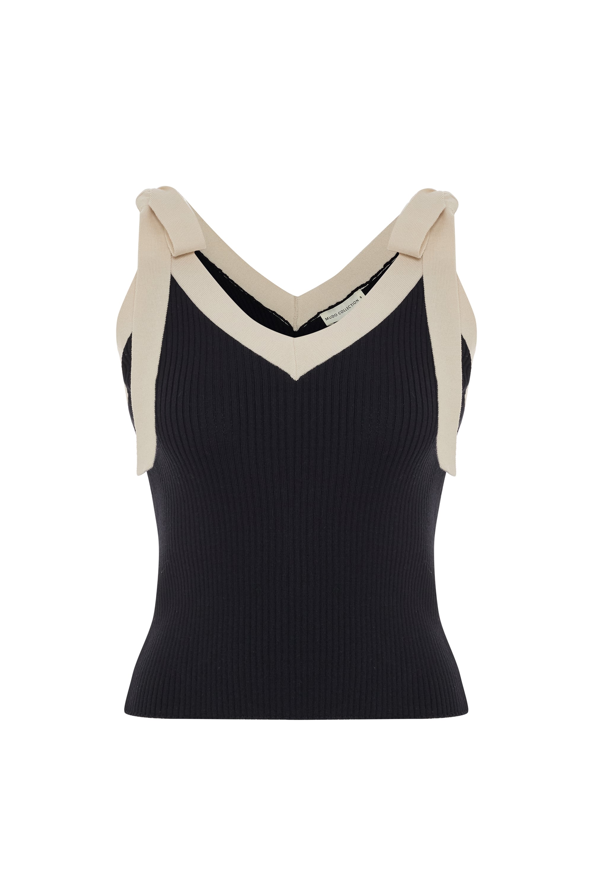 V YAKA BAĞLAMA DETAYLI KOLSUZ TRİKO KAZAK