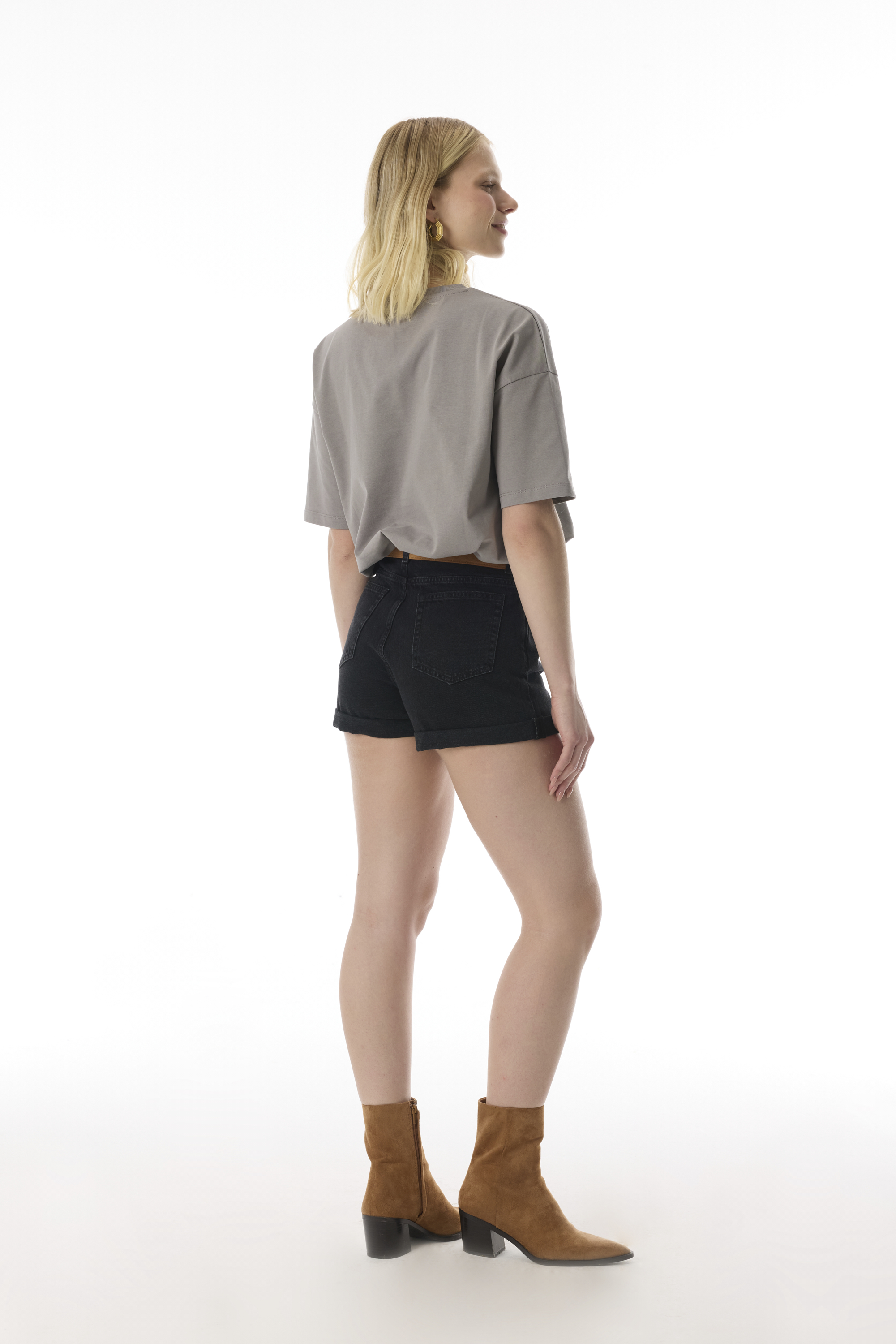 BASKILI OVERSIZE BİSİKLET YAKA T-SHIRT