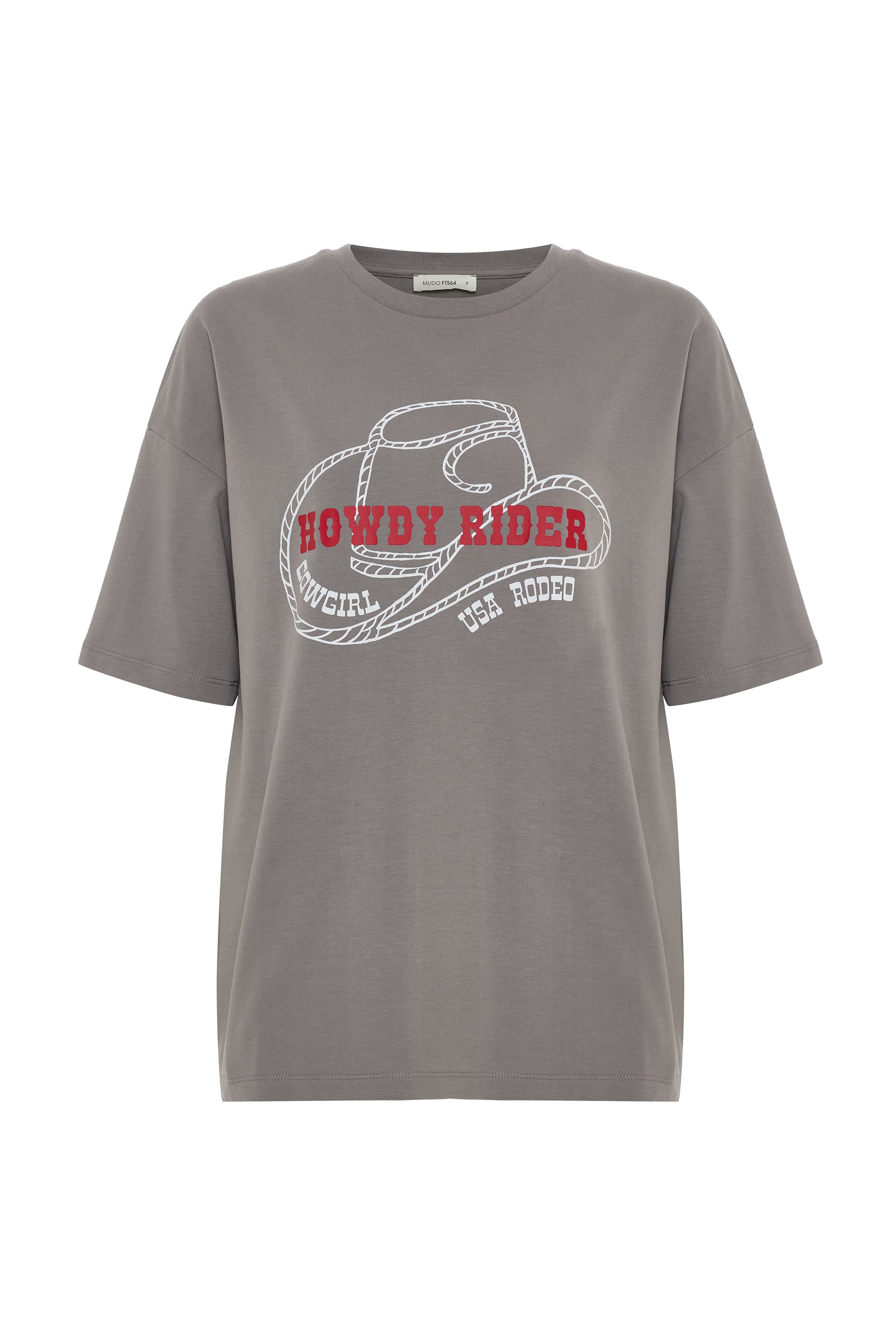 BASKILI OVERSIZE BİSİKLET YAKA T-SHIRT