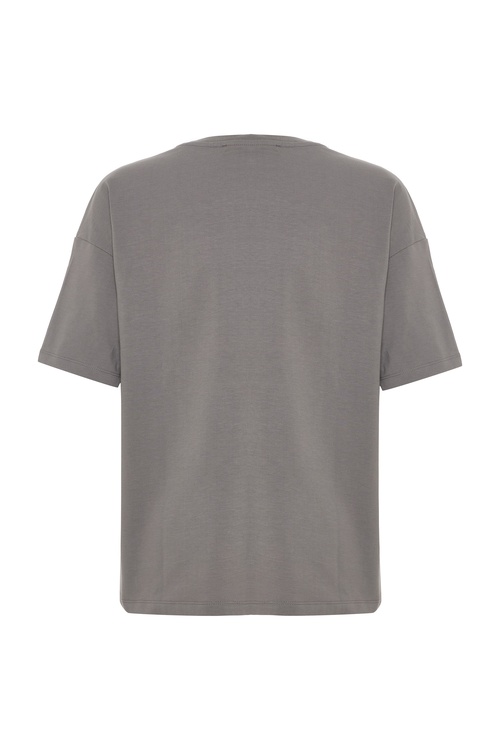  BASKILI OVERSIZE BİSİKLET YAKA T-SHIRT