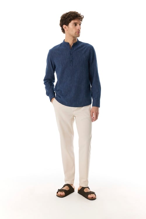 ÇİZGİLİ HAKİM YAKA UZUN KOLLU GÖMLEK