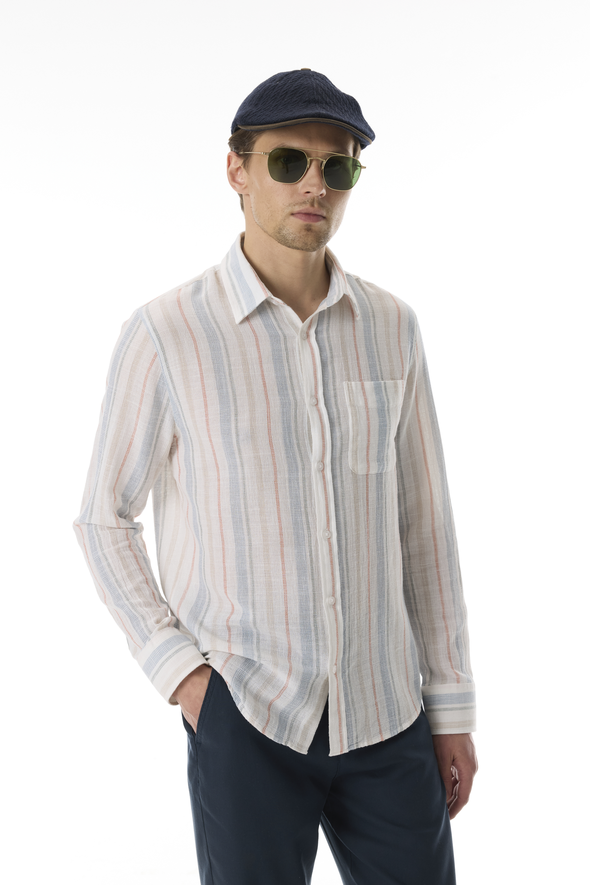 ÇİZGİLİ REGULAR FIT CEPLİ UZUN KOLLU GÖMLEK