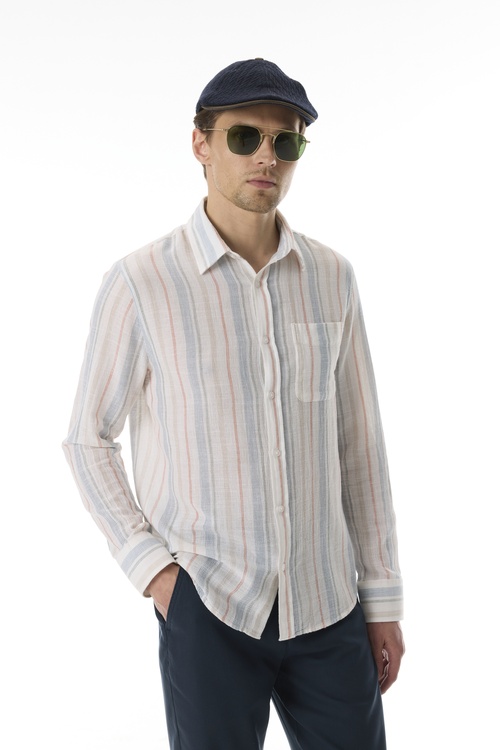  ÇİZGİLİ REGULAR FIT CEPLİ UZUN KOLLU GÖMLEK