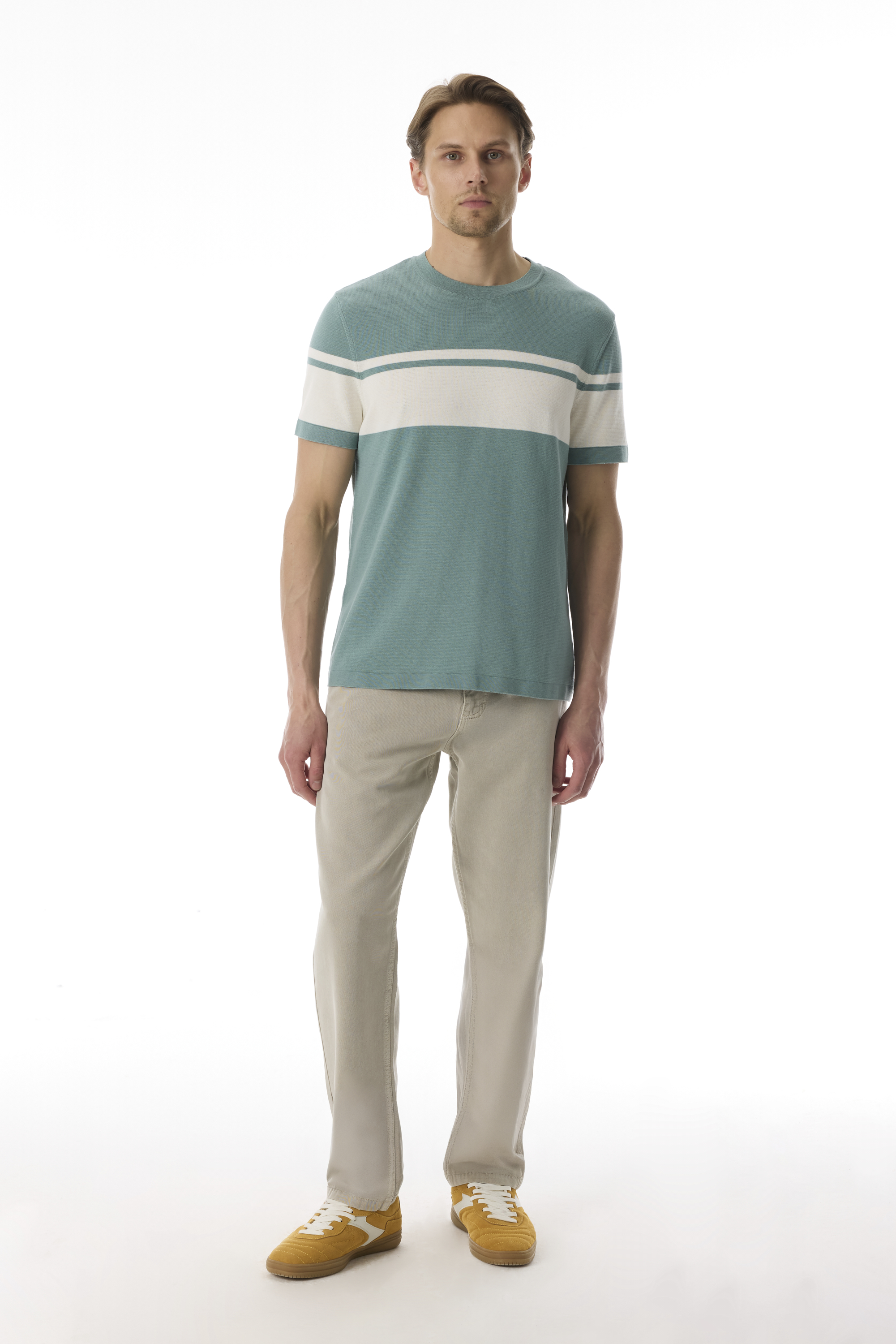 ÇİZGİLİ BİSİKLET YAKA KISA KOLLU TRİKO KAZAK