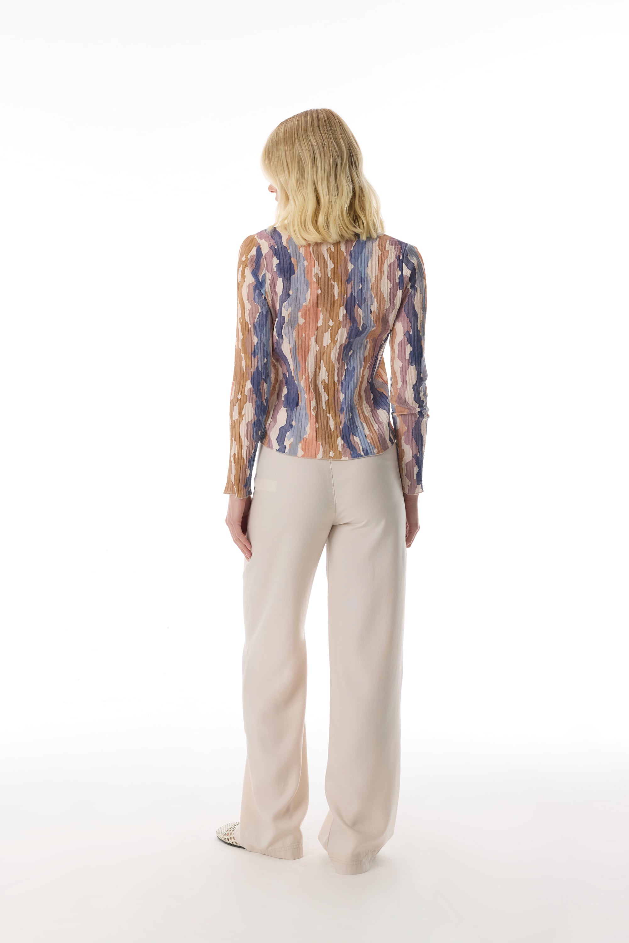 BASKILI BAĞLAMALI UZUN KOLLU BLUZ