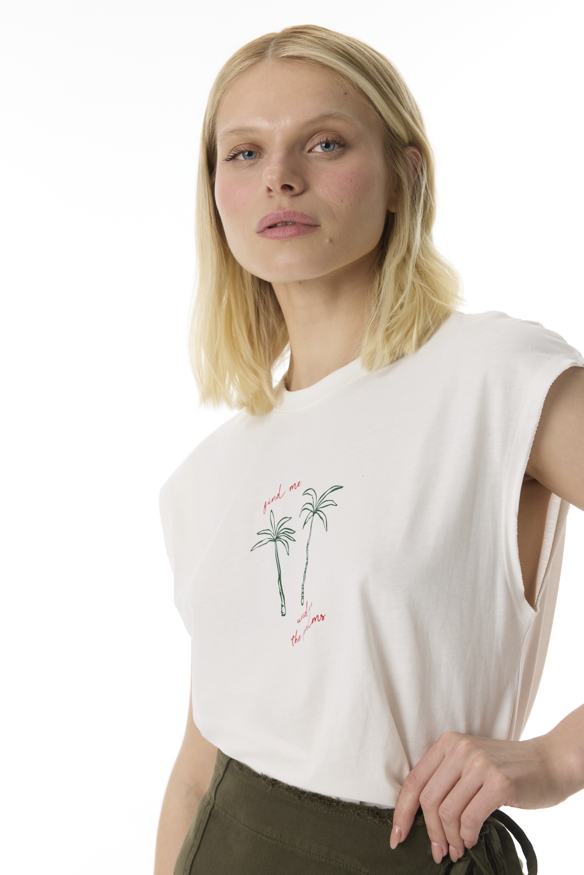 BASKILI BİSİKLET YAKA KOLSUZ T-SHIRT