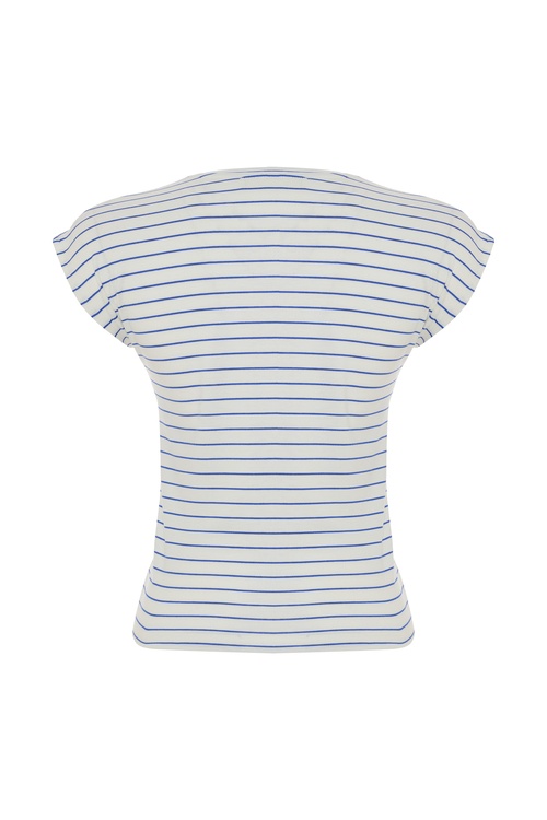  ÇİZGİLİ DÜŞÜK KOL BİSİKLET YAKA T-SHIRT