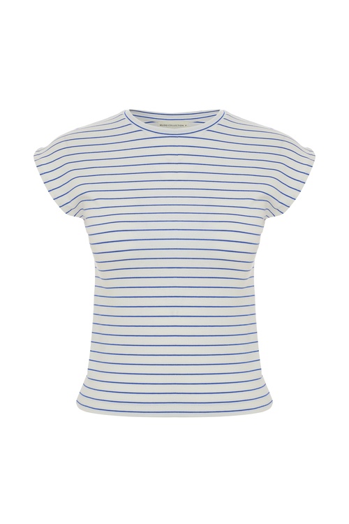  ÇİZGİLİ DÜŞÜK KOL BİSİKLET YAKA T-SHIRT