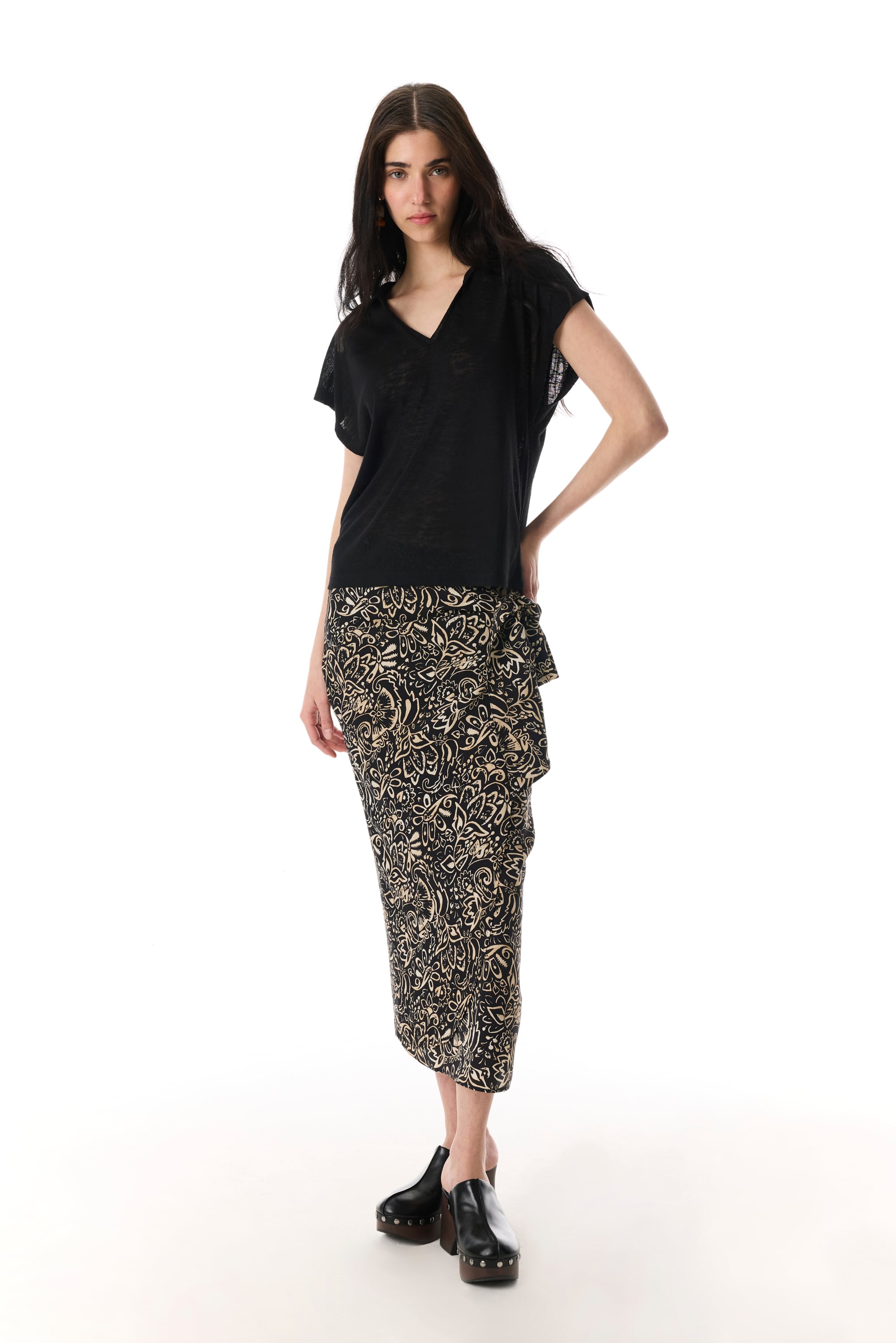 ETNİK BASKILI BAĞLAMA DETAYLI MİDİ ETEK