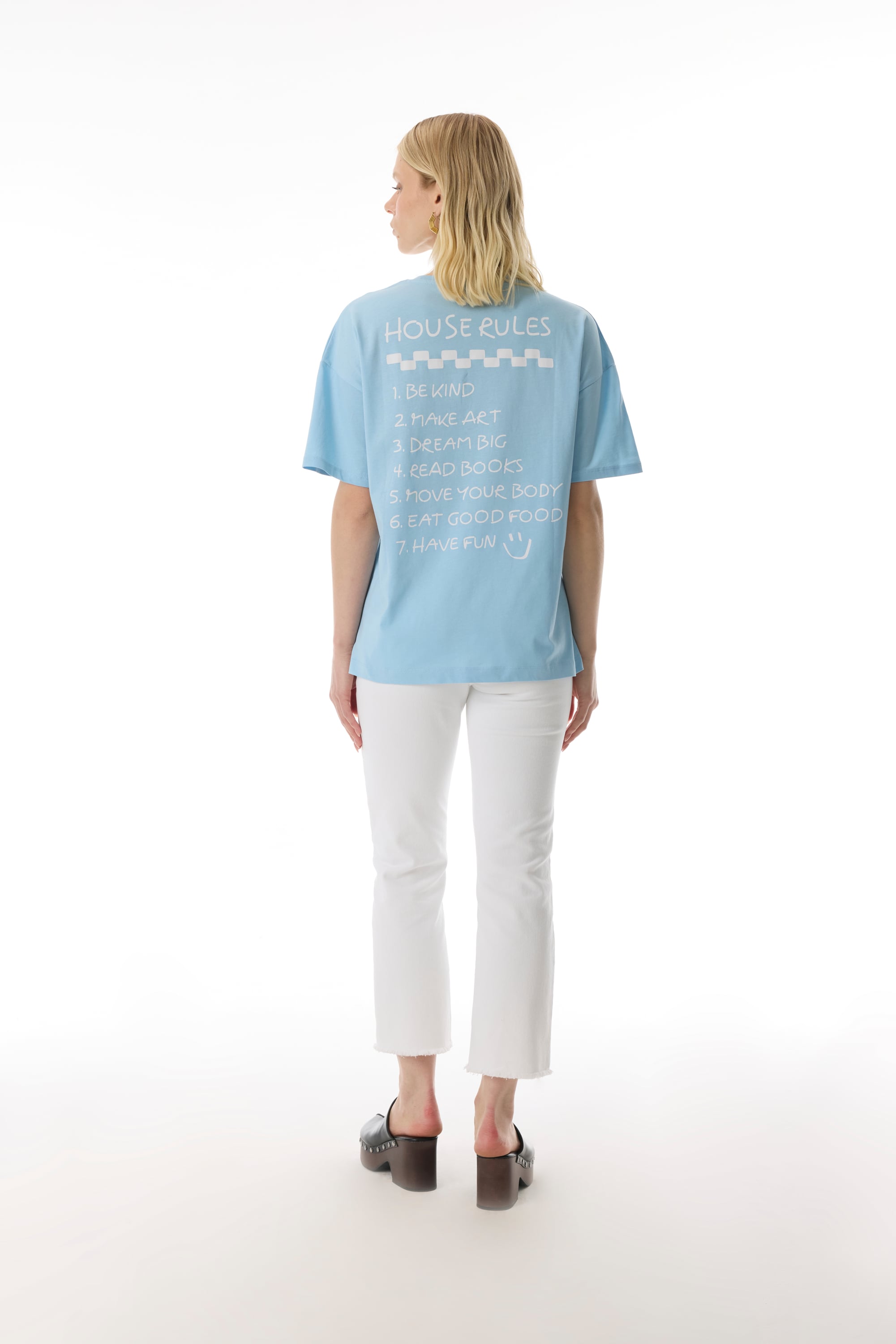 LOOSE FIT BASKILI BİSİKLET YAKA T-SHIRT