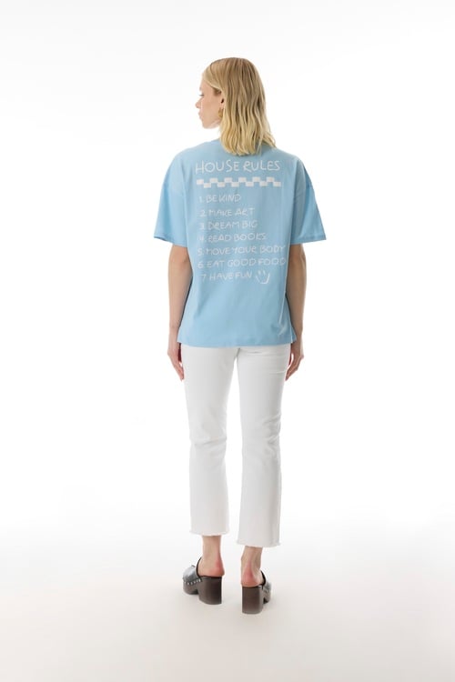 LOOSE FIT BASKILI BİSİKLET YAKA T-SHIRT