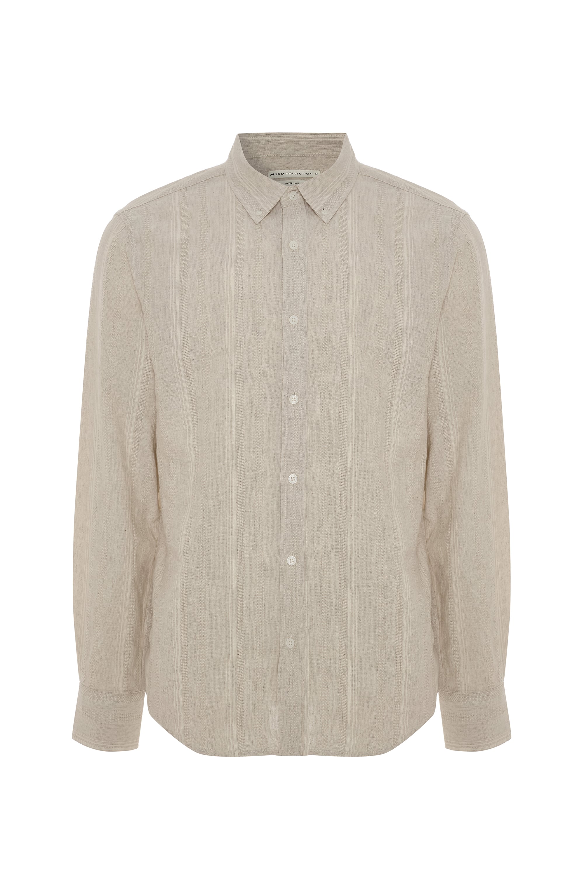 ÇİZGİLİ KETEN KARIŞIMLI REGULAR FIT GÖMLEK