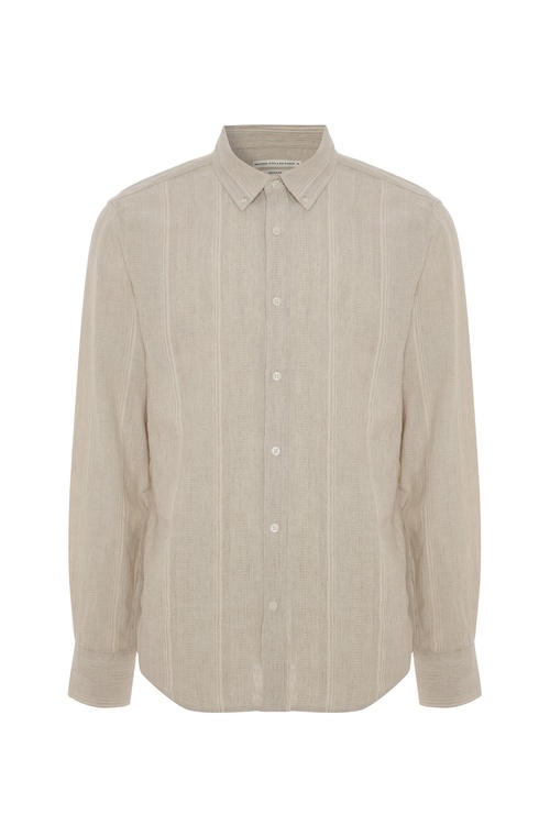  ÇİZGİLİ KETEN KARIŞIMLI REGULAR FIT GÖMLEK