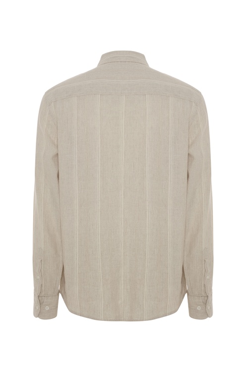  ÇİZGİLİ KETEN KARIŞIMLI REGULAR FIT GÖMLEK