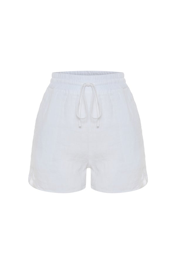 RELAX FIT BELİ LASTİKLİ KETEN ŞORT