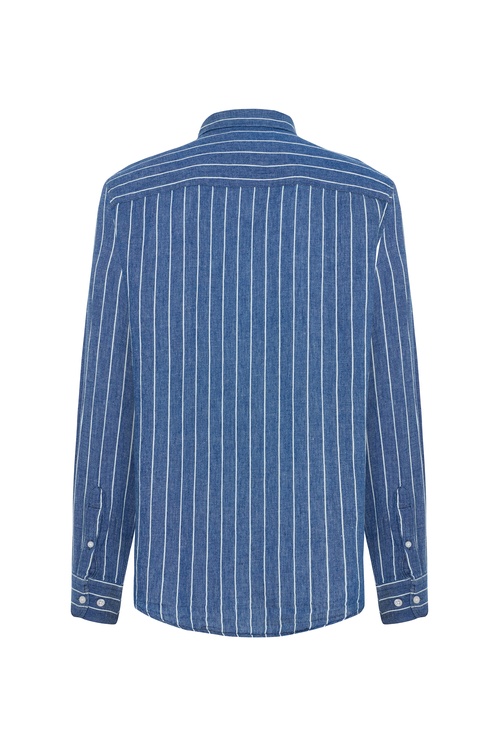  ÇİZGİLİ REGULAR FIT KETEN KARIŞIMLI GÖMLEK