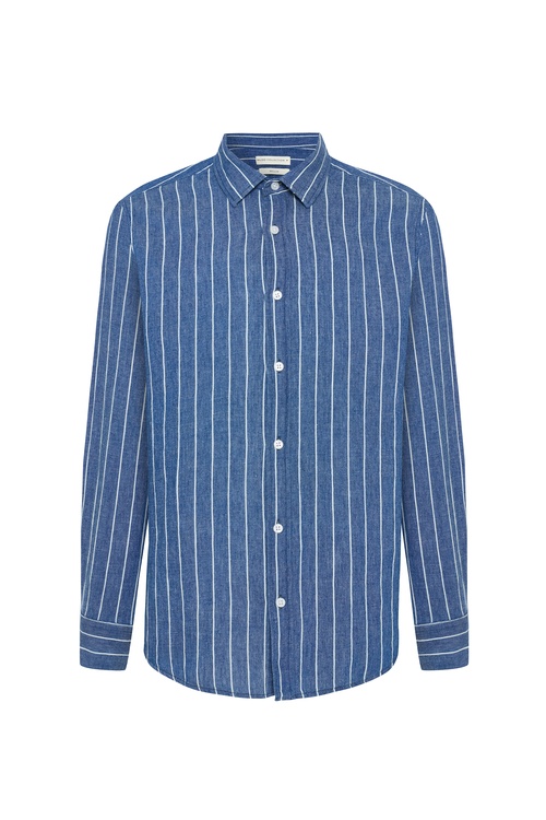  ÇİZGİLİ REGULAR FIT KETEN KARIŞIMLI GÖMLEK