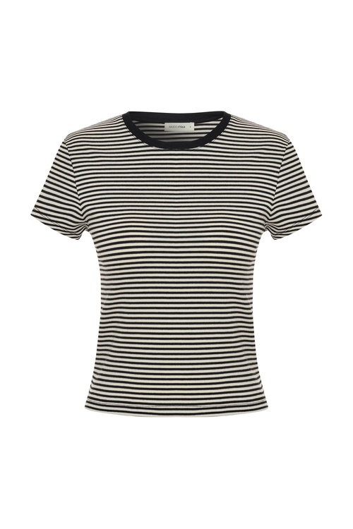  ÇİZGİLİ FITTED BİSİKLET YAKA T-SHIRT