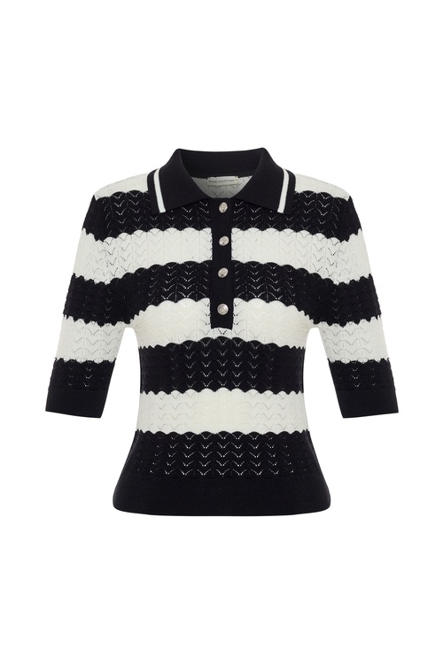  ÇİZGİLİ POLO YAKA KISA KOLLU TRİKO KAZAK