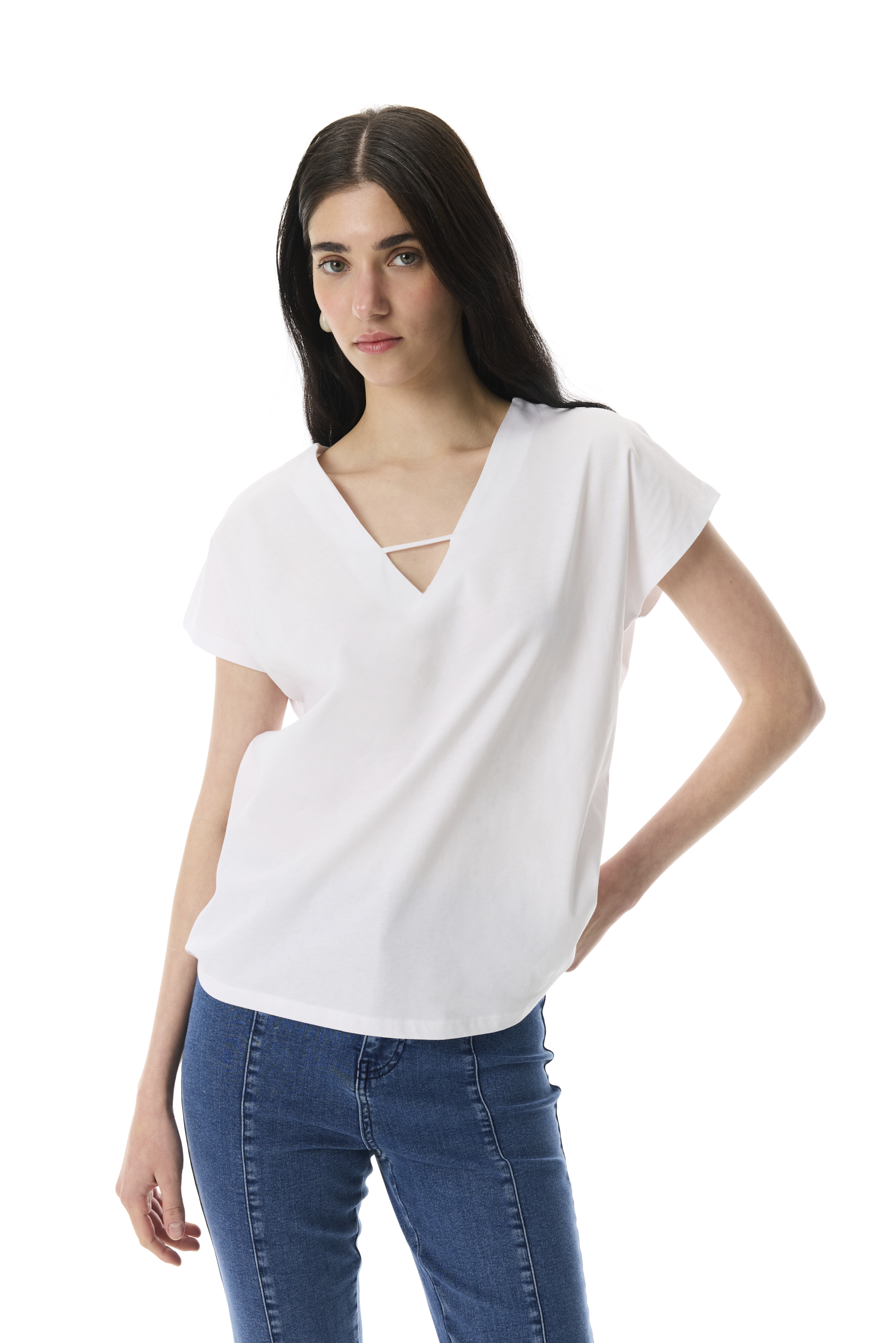 V YAKA LOOSE FIT KISA KOLLU T-SHIRT