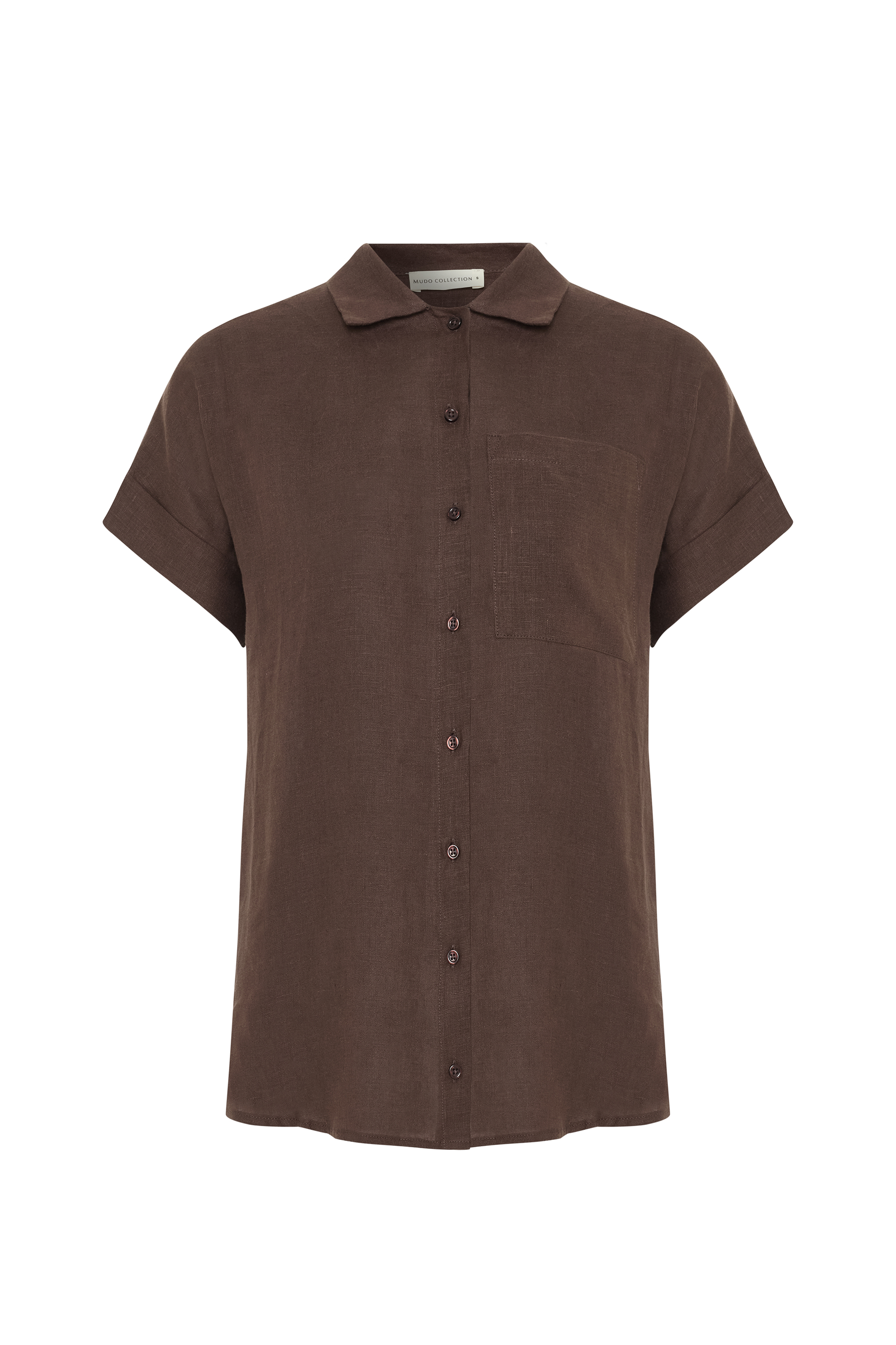 KISA KOLLU TEK CEPLİ KETEN GÖMLEK