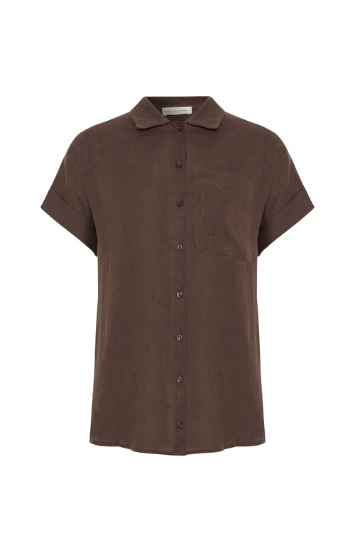  KISA KOLLU TEK CEPLİ KETEN GÖMLEK