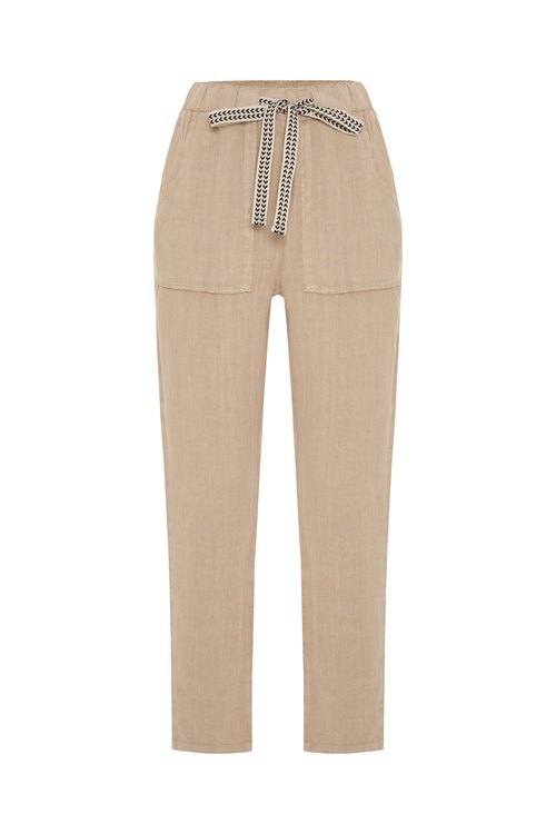  STRAIGHT FIT BELİ BAĞLAMALI KETEN PANTOLON