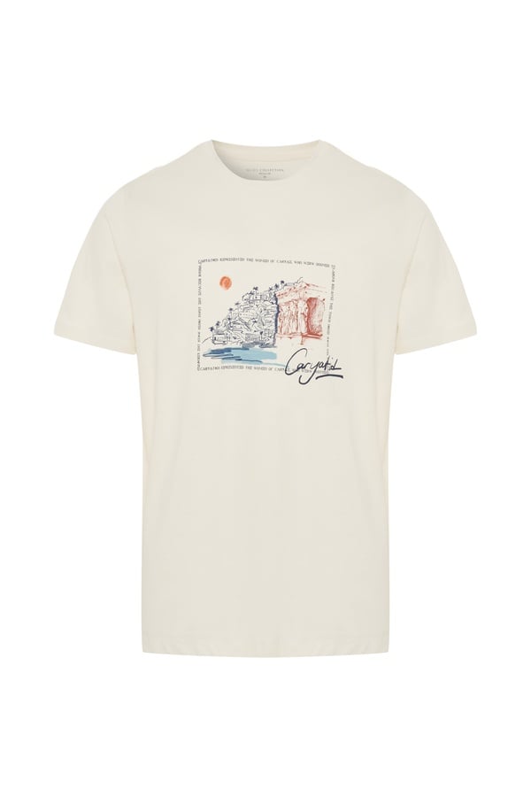 BASKILI BİSİKLET YAKA KISA KOLLU T-SHIRT