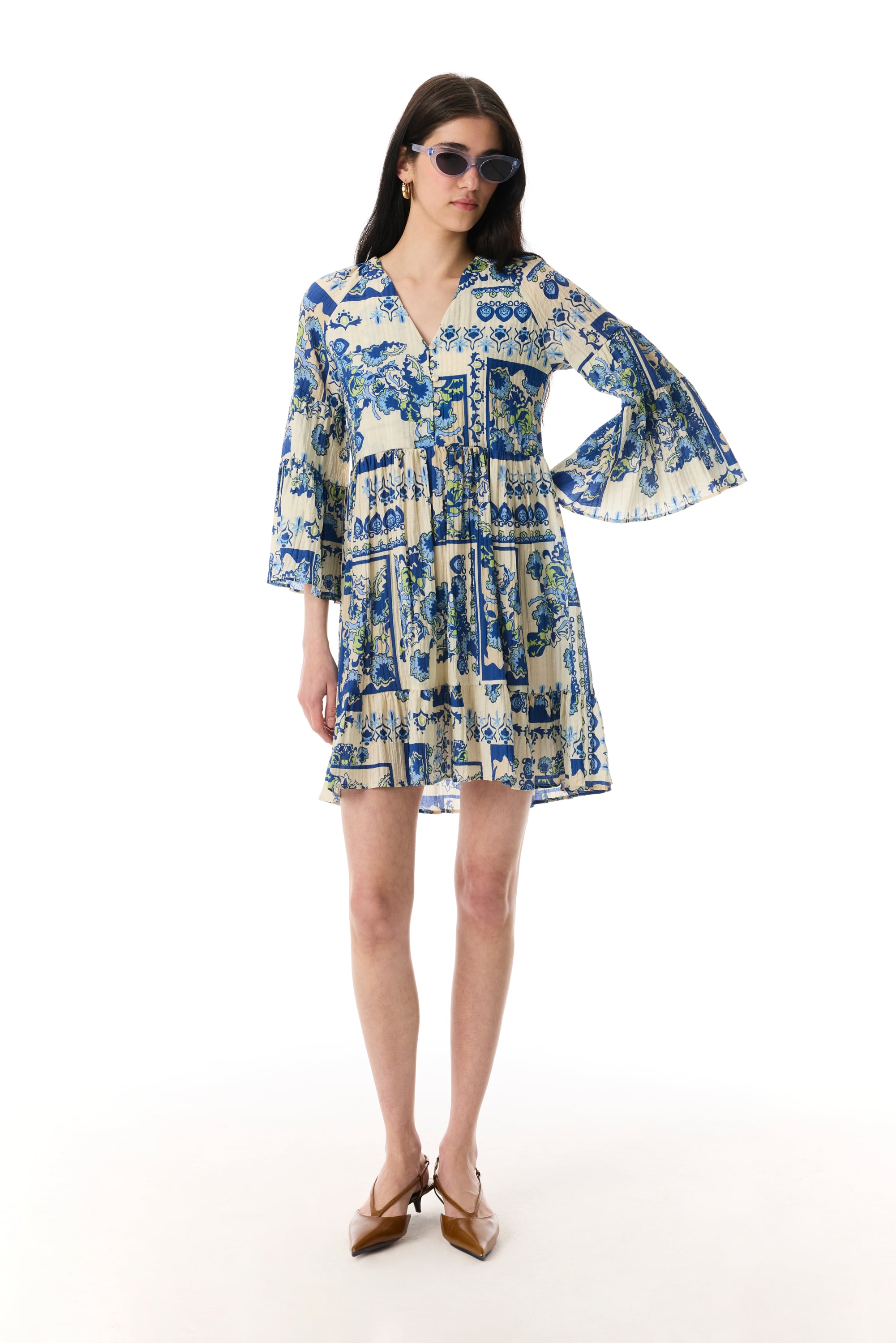 ETNİK BASKILI KLOŞ MİNİ ELBİSE