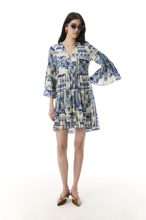  ETNİK BASKILI KLOŞ MİNİ ELBİSE