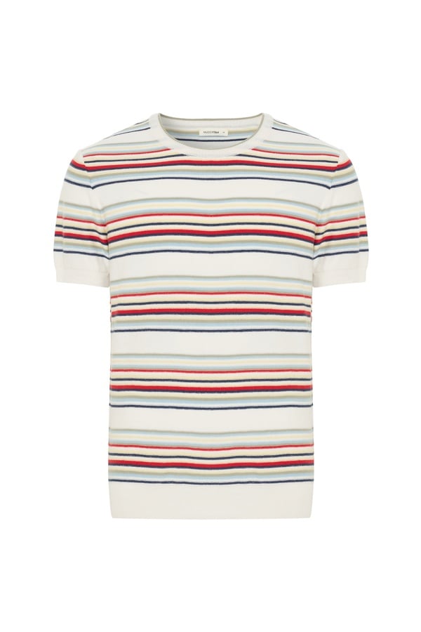 ÇİZGİLİ BİSİKLET YAKA KISA KOLLU TRİKO KAZAK