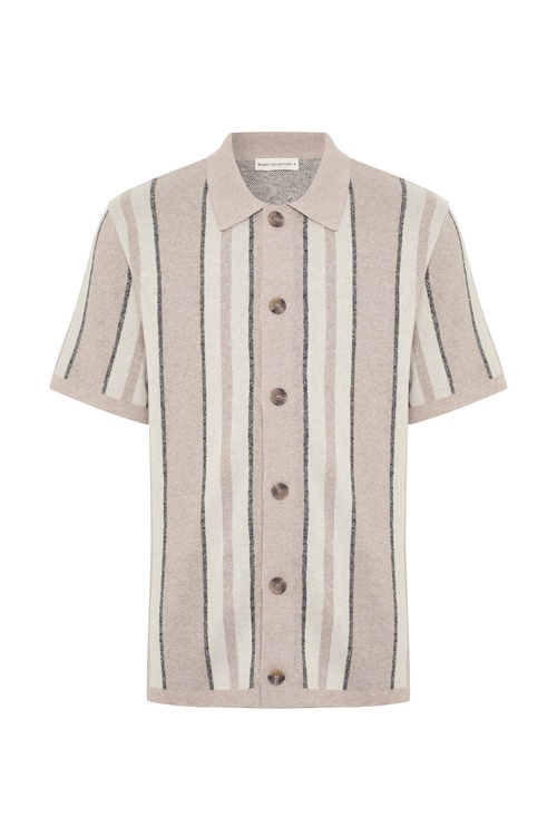  ÇİZGİLİ POLO YAKA KISA KOLLU TRİKO HIRKA