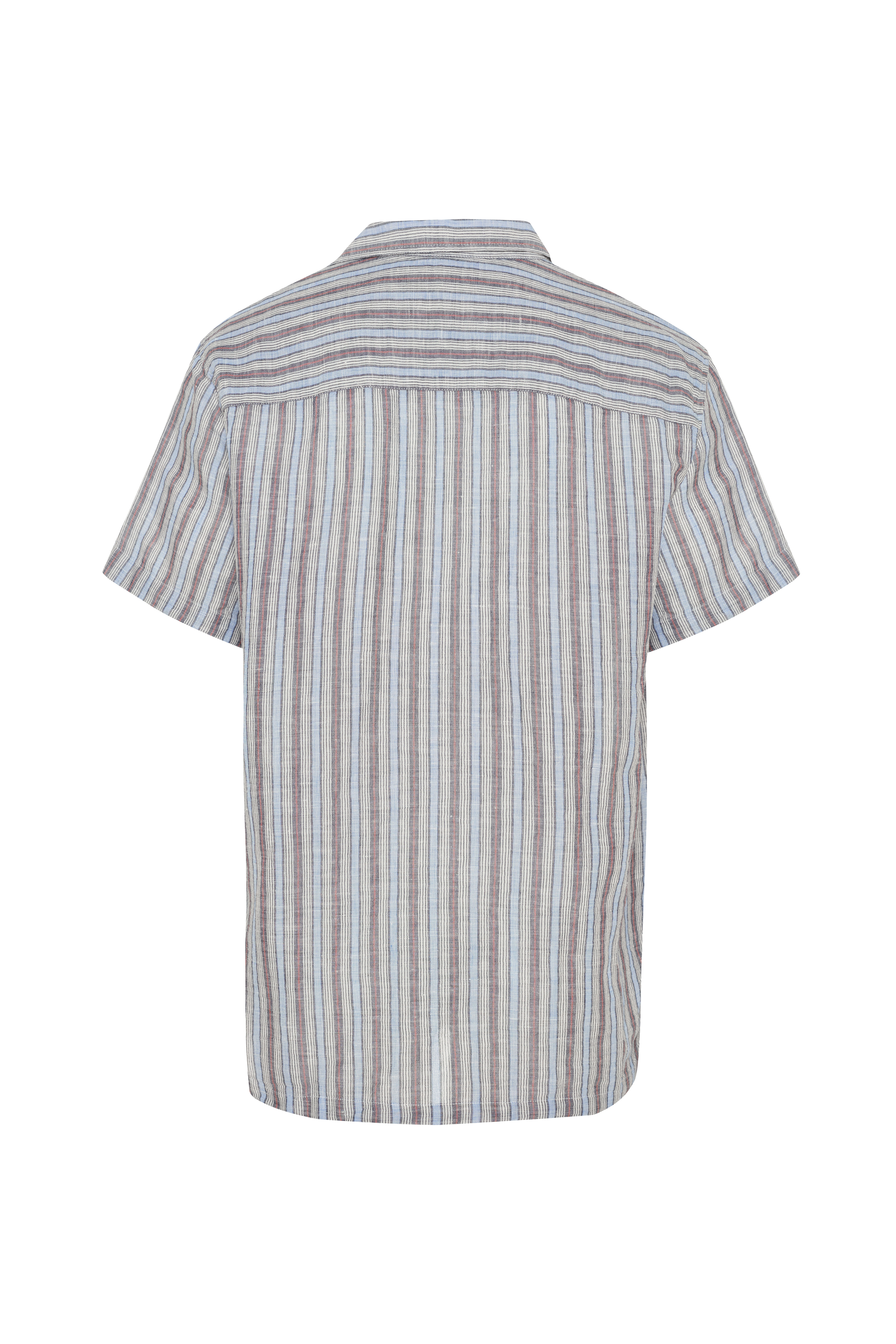 REGULAR FIT KETEN KARIŞIMLI ÇİZGİLİ KISA KOLLU GÖMLEK